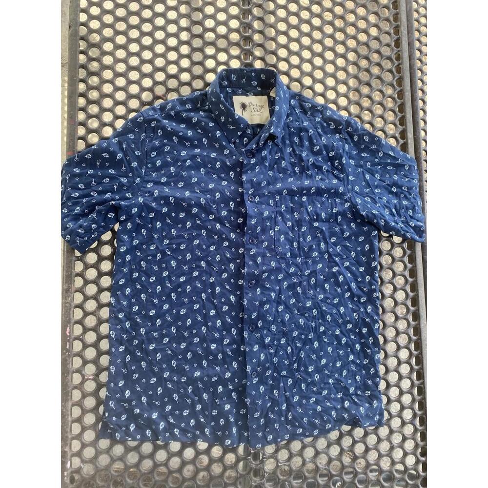 Men's Vintage Silk XL Short Sleeve Button Up Front Shirt Untuck Natural Hawaiian
